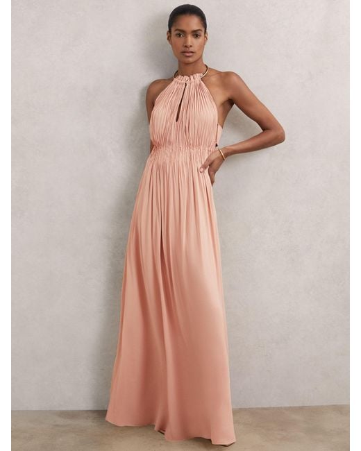 Reiss White Vinnie Ring-Detail Halterneck Maxi Dress