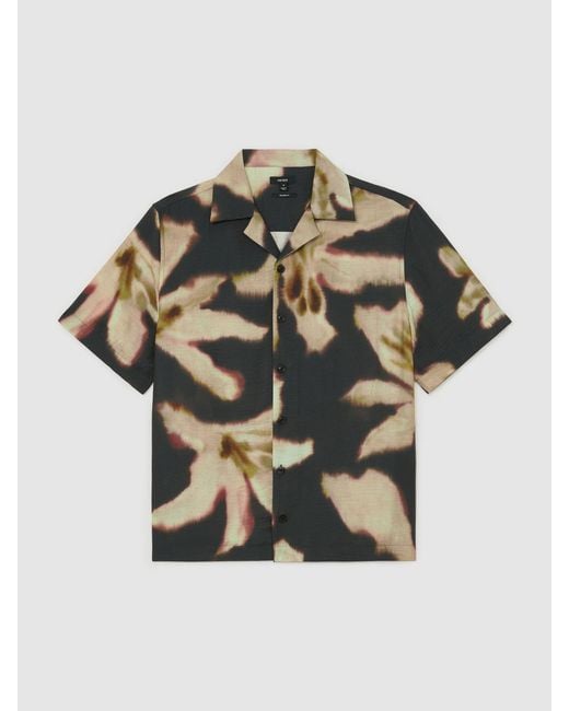 Reiss Black Graphic Floral-Print Short-Sleeve Shirt for men