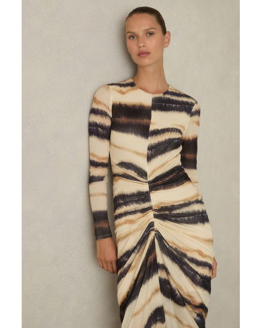 Reiss Natural Georgia Dress Lyocell Abstract Print, Neutral