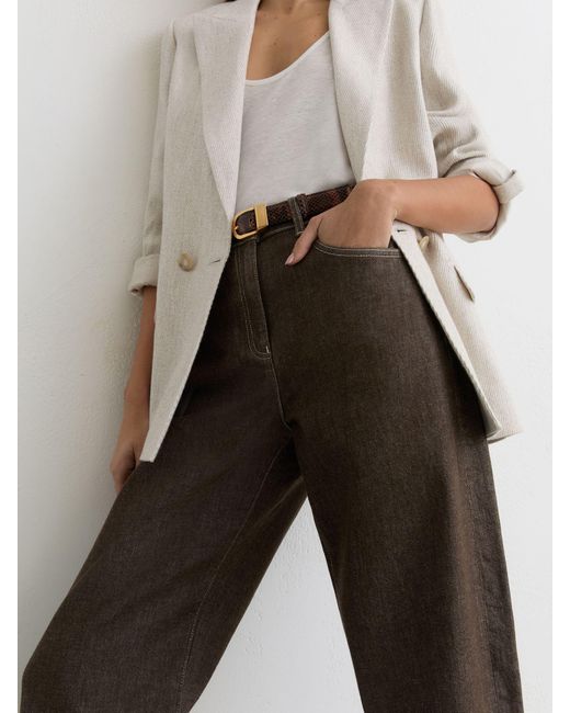 Reiss Natural Sabel - Brown Petite Barrel-leg Topstitched Jeans, Us 8
