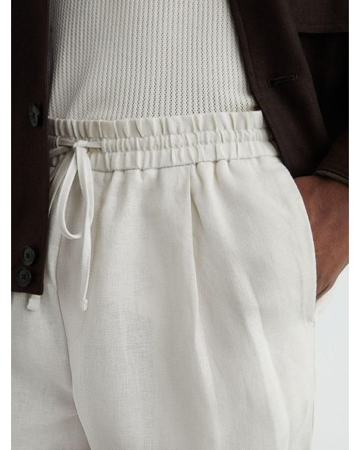 Reiss White Short - Stone Barges Short Linen Drawstring Shorts, 34 for men