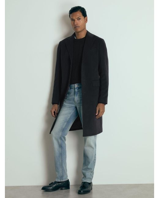 Reiss Black Tycho Overcoat Cashmere Plain for men