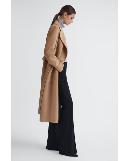Reiss Natural Lucia - Camel Long Wool Blend Blindseam Coat, Us 2