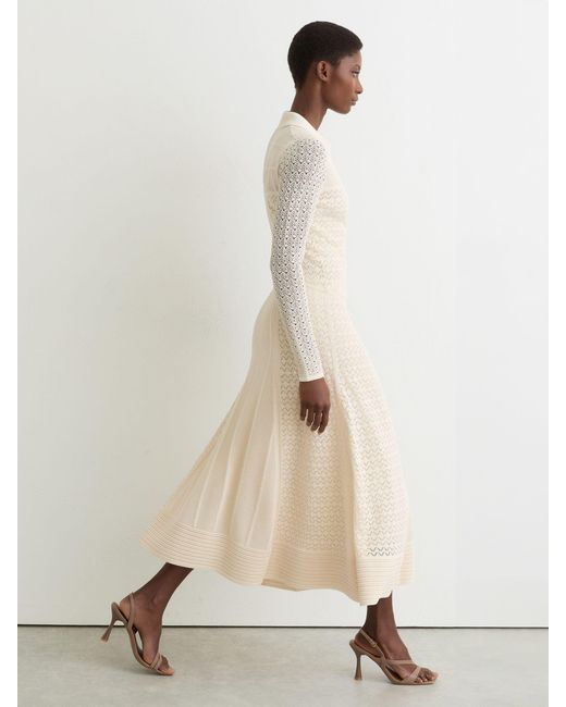Reiss Natural Pointelle-Knit Panelled Midi Dress