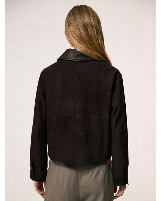 Reiss Black Leather-Collar Suede Jacket