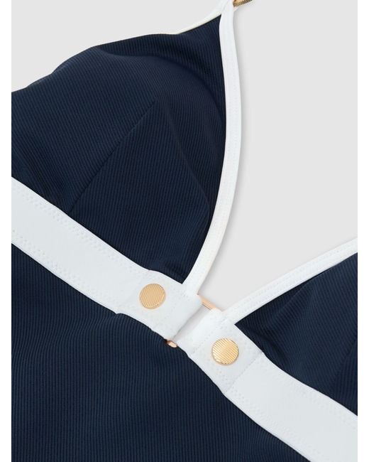 Reiss Blue Colour-Block Textured Swimsuit