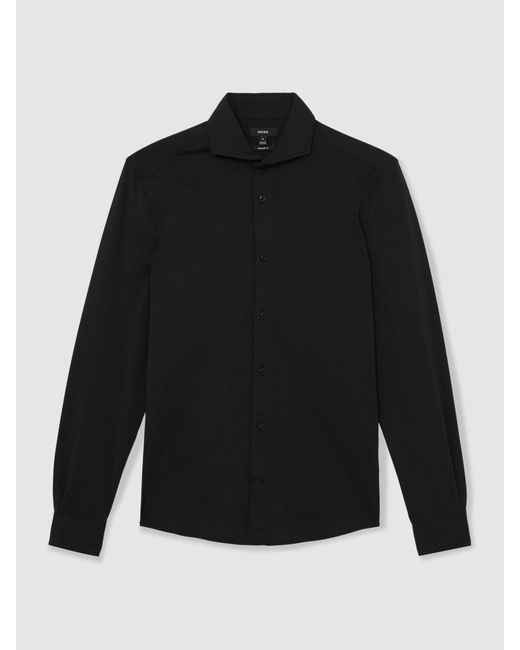 Reiss Charge - Black Stretch Jersey Cutaway-collar Shirt, Xl for men
