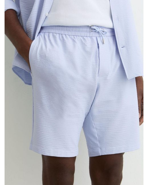 Reiss Blue Seersucker Drawstring Shorts for men