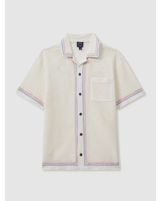 Reiss Natural X Ché Crochet Contrast Trim Cuban Collar Shirt for men