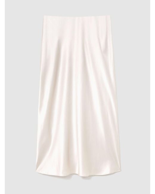 Reiss White Silk Slip Midi Skirt
