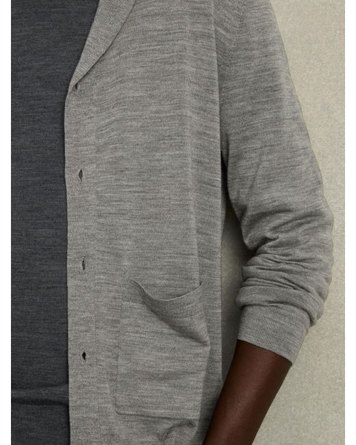 Reiss Gray Merino Wool Shawl-Collar Cardigan for men