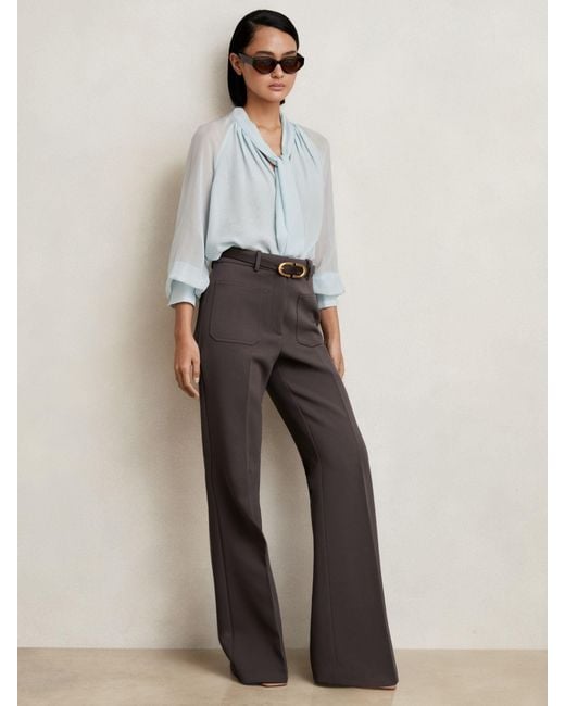 Reiss White Priya - Mauve Neutral Twill Patch-pocket Flared Trousers, Us 8 R