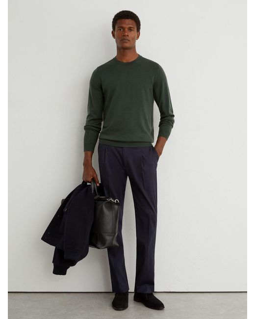 Reiss Wessex - Dark Green Merino Wool Crew-neck Jumper, Xxl for men