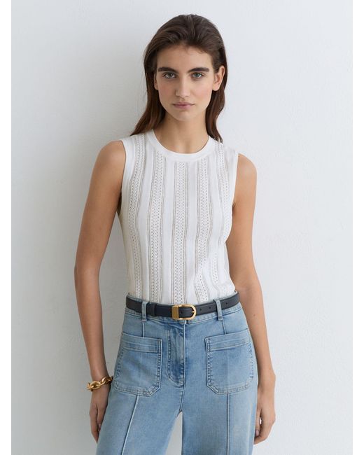 Reiss Blue Pointelle-Knit Crew-Neck Tank Top