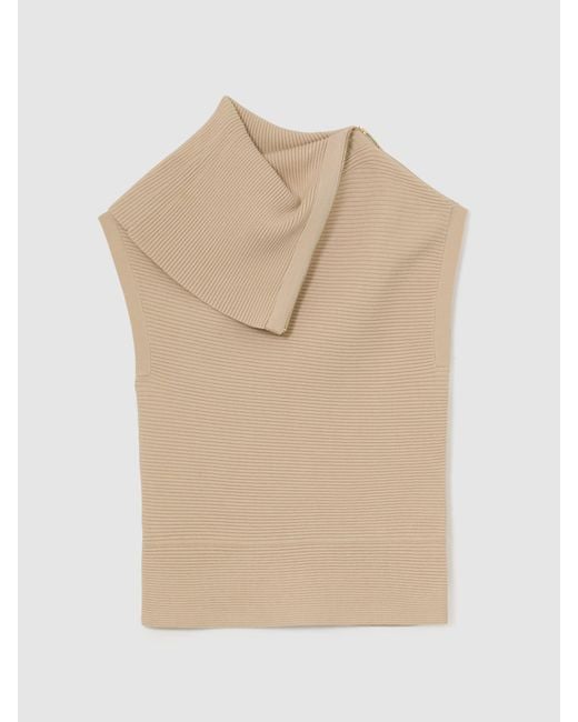 Reiss Brown Asymmetric Zip-Neck Rib-Knit Vest