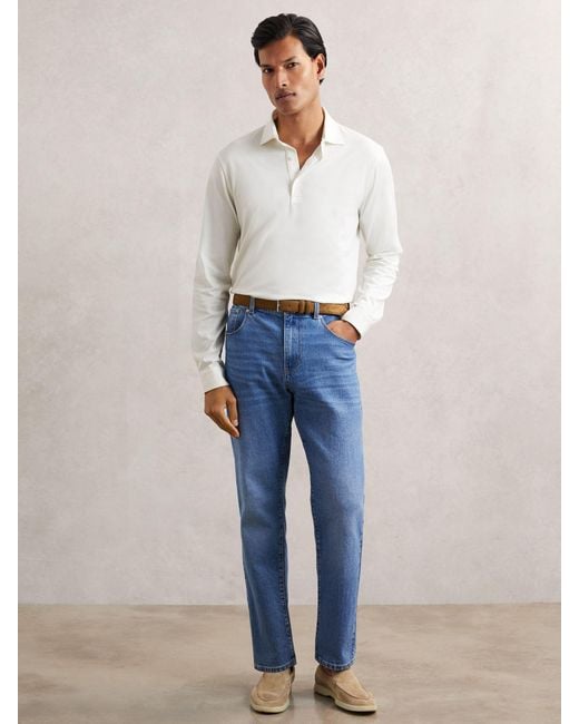 Reiss White Cotton-Jersey Long Sleeve Polo Shirt for men