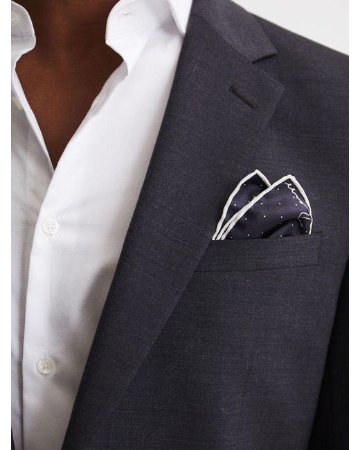 Reiss Blue Liam - Navy Polka Dot Silk Pocket Square, One for men