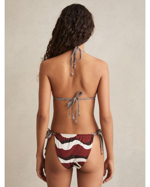 Reiss Natural Rue - Brown/burgundy Chequered-tie Bikini Bottoms, Us 8