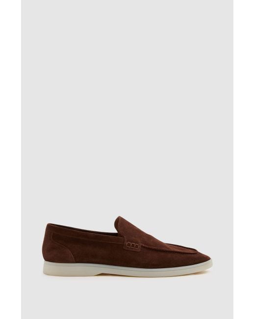 Reiss Brown Dark Suede Slip-On Loafers for men