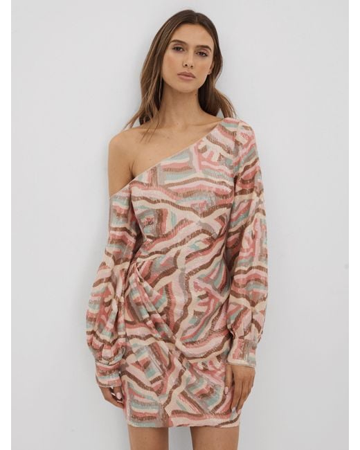 Halston Heritage Multicolor Sequin Off Shoulder Mini Dress