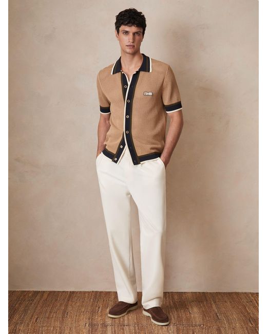 Reiss Brown Crusoe - Camel | Ché Crochet Tipped Shirt, M for men