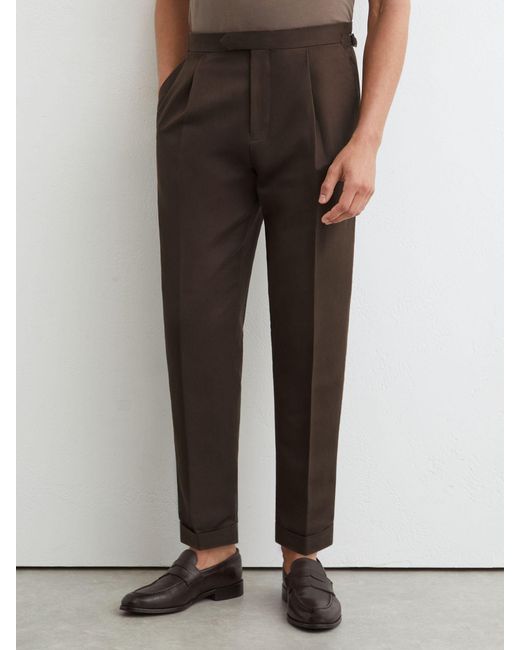 Reiss Gray Linen-Blend Side-Adjuster Tapered Trousers for men