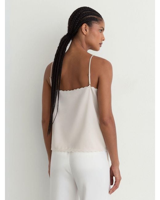 Reiss Natural Joanie - Neutral Satin Lace-detail Cami Top, Us 14
