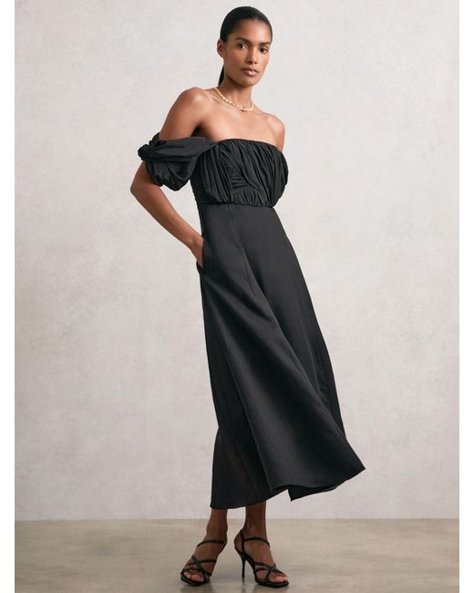 Reiss White Bardot Sculpted Bodice Midi Dress