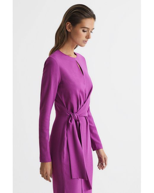 Reiss Purple Valentina Asymmetric Tied-waist Stretch-woven Midi Dress