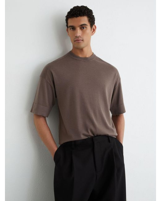 Reiss Brown Merino Wool Relaxed Knit T-Shirt for men
