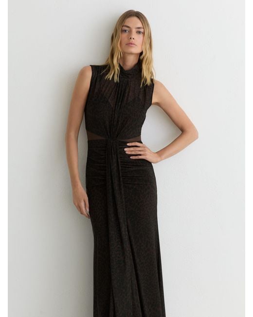 Reiss Black Animal-Print Ruched Sleeveless Maxi Dress