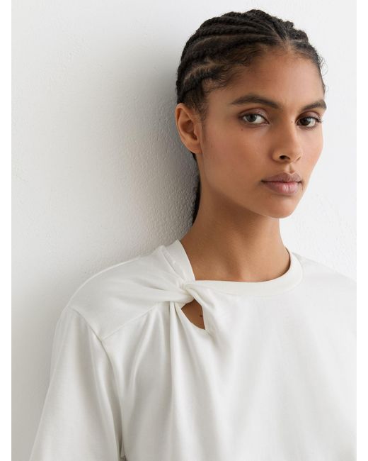 Reiss White Cotton Twist-Detail Boxy T-Shirt