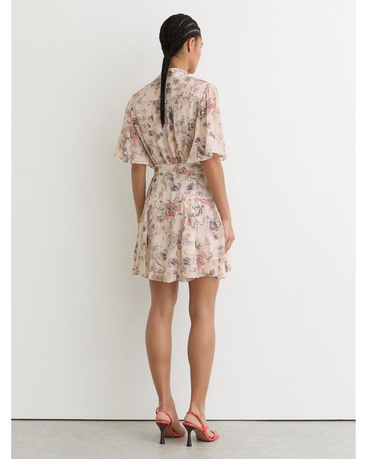 Reiss Natural Metallic-Floral Flippy Mini Dress