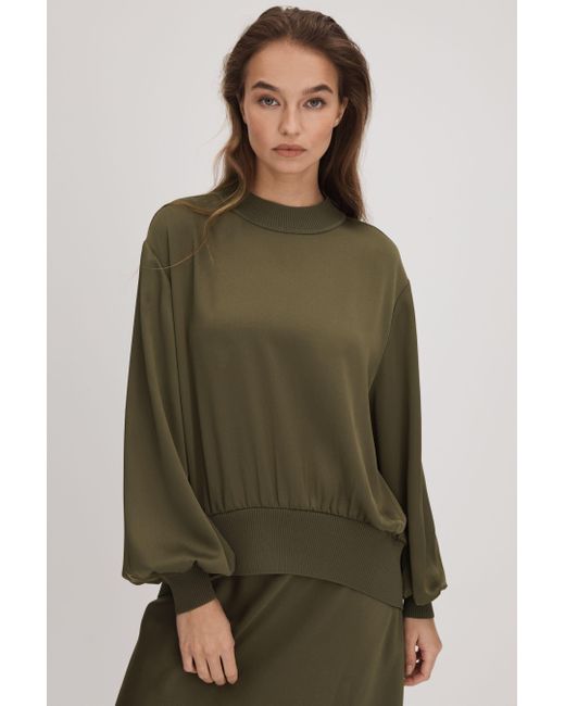 Florere Green Relaxed Satin Khaki Sweatshirt, Dark