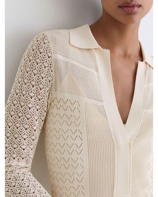 Reiss Natural Pointelle-Knit Panelled Midi Dress