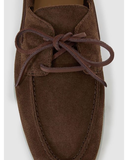 Reiss Brown Suede Lace-Up Boat Shoes for men