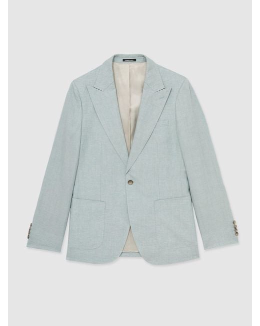 Reiss Green Linen Single-Breasted Suit Blazer Slim-Fit for men