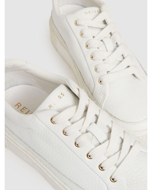 Reiss White Grained Leather Platform Trainers