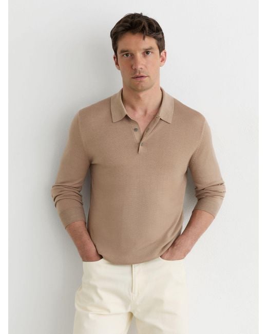 Reiss Natural Pigment-Dyed Merino Wool Long-Sleeve Polo for men
