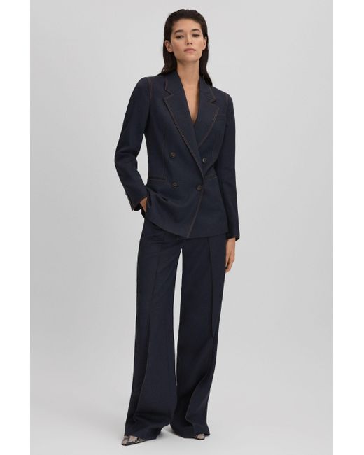Reiss Blue Raven - Navy Wool Blend Denim Look Suit Blazer