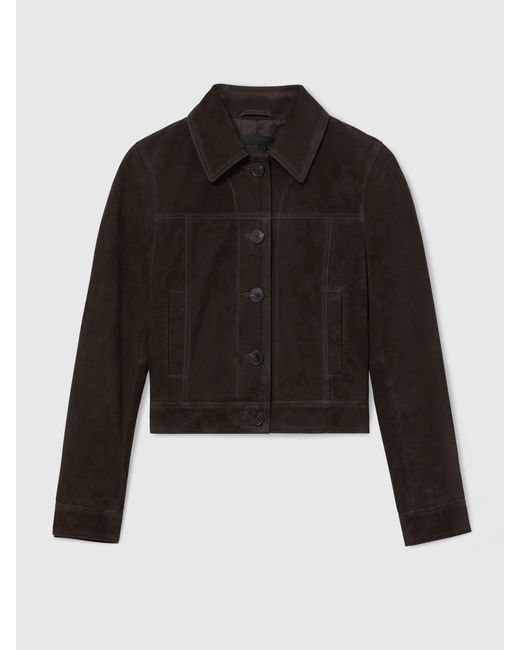 Reiss Black Suede Trucker Jacket