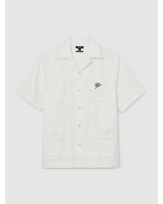 Reiss White Cotton Textured Four-Pocket Logo Shirt for men