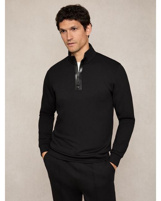 Reiss Hale - Black Interlock Half-zip Sweatshirt With Trim, S for men
