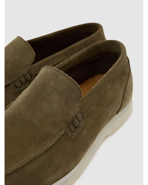 Reiss Gray Kason - Olive Green Suede Slip-on Loafers, Us 12 (uk 11) for men