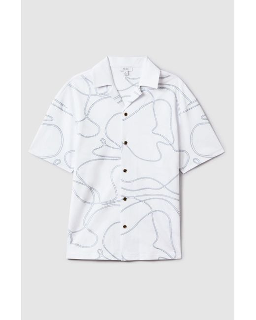 Reiss Menton - White/air Force Blue Cotton Jersey Embroidered Shirt, M for men
