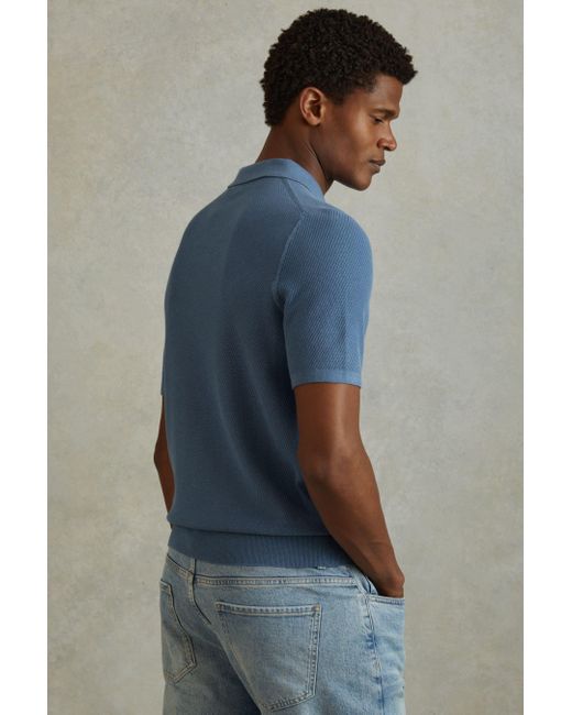 Reiss Ivor - Blue Textured Half-zip Polo Shirt, S for men