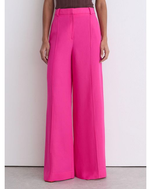 Reiss Pink Wide-Leg Pintuck Trousers With Linen