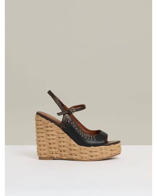 Reiss Natural Chocolate & Leather Whipstitch Wedges Sandals