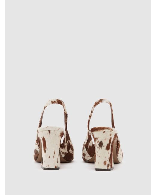 Reiss Brown Leather Cow-Print Slingback Court Shoes