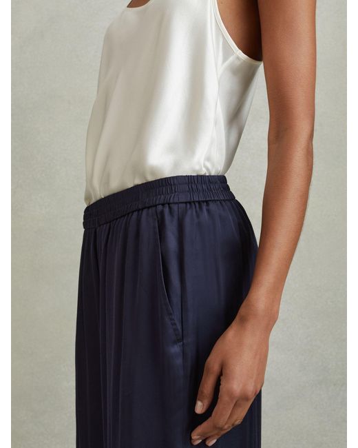 Reiss Blue Satin Elasticated Waist Wide Leg Trousers